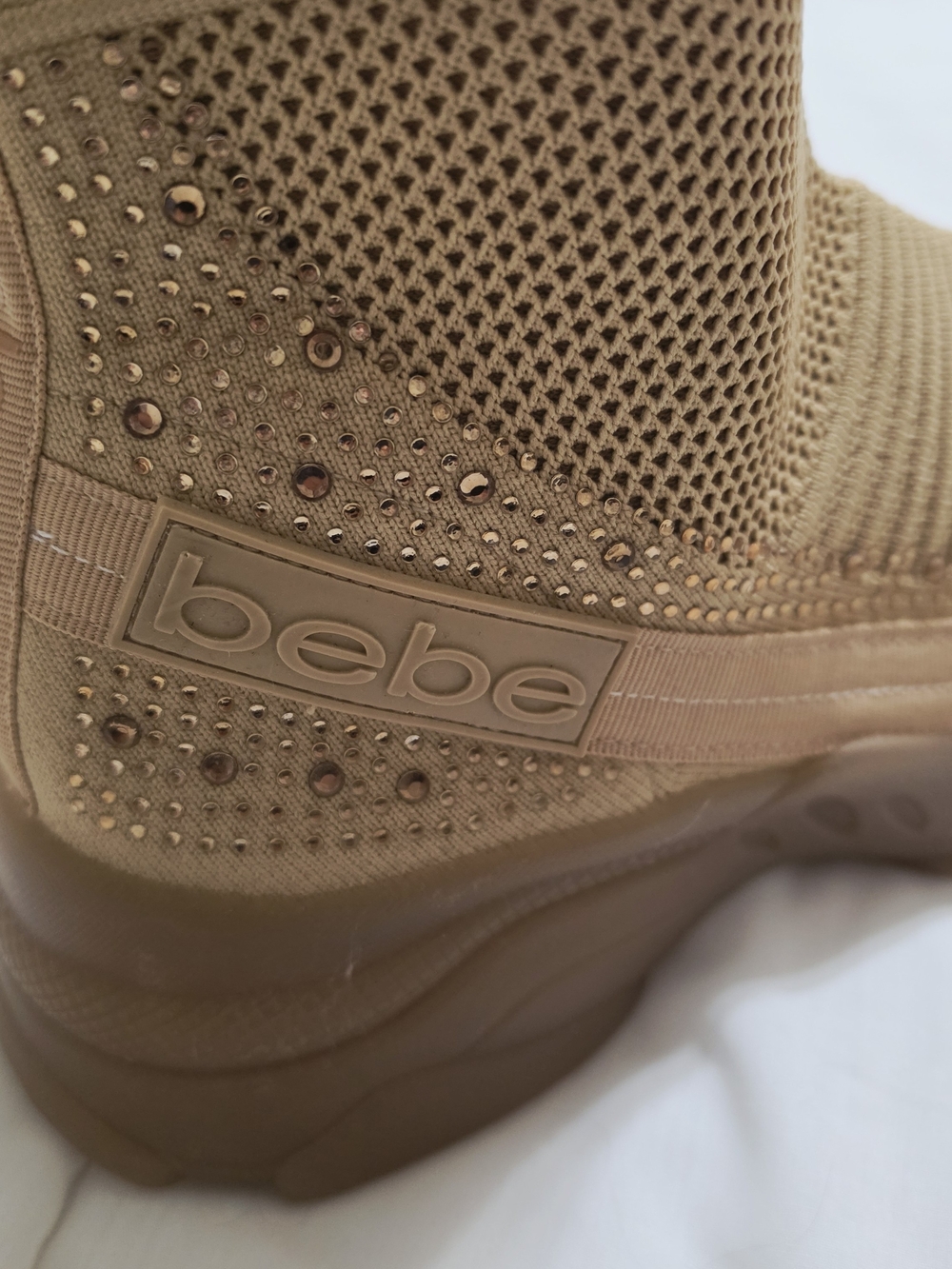 bebe Beige Knit Slip-On High-Top Sneakers with Stud Accents Size 10 - Picture 3 of 3